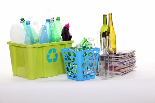 Different types of waste bins for recycling and trash